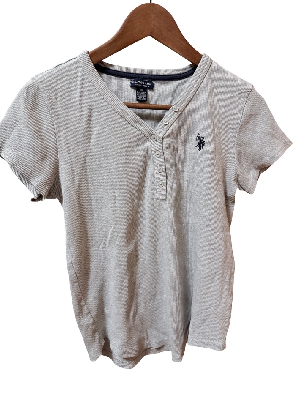 U.S. Polo Assn. Short Sleeve Henley Tee in Light Grey with Navy Logo